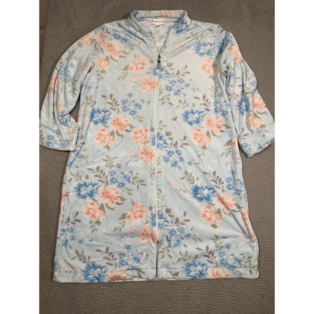 Miss Elaine Robe Womens Size XL Floral Zipper Front Long Sleeves Cozy Lounge